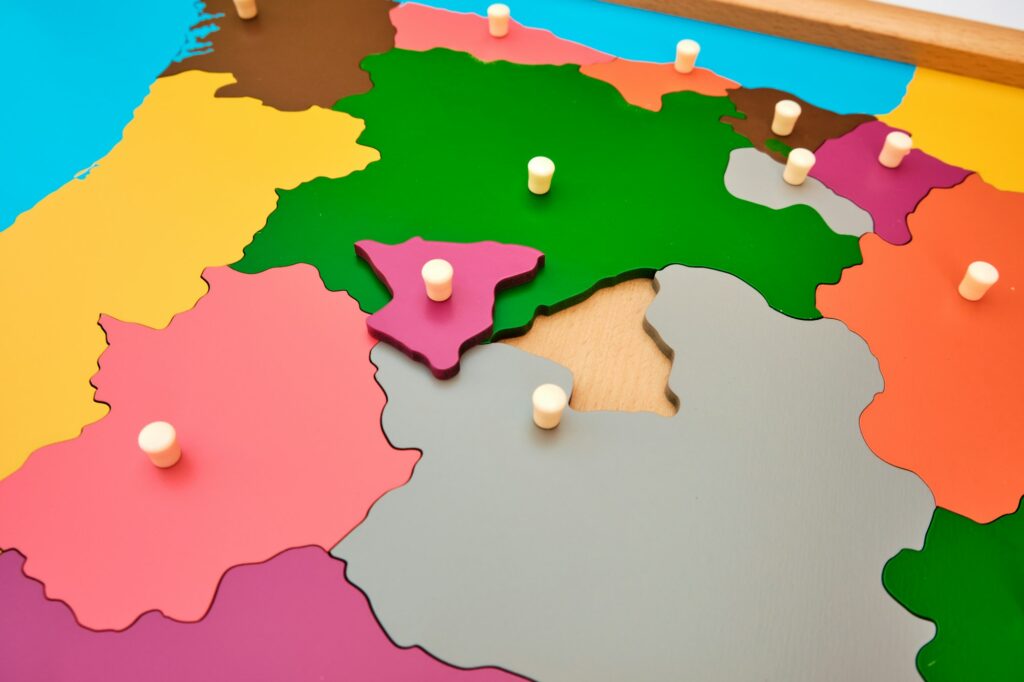 Montessori map of Spain, with removable pieces.