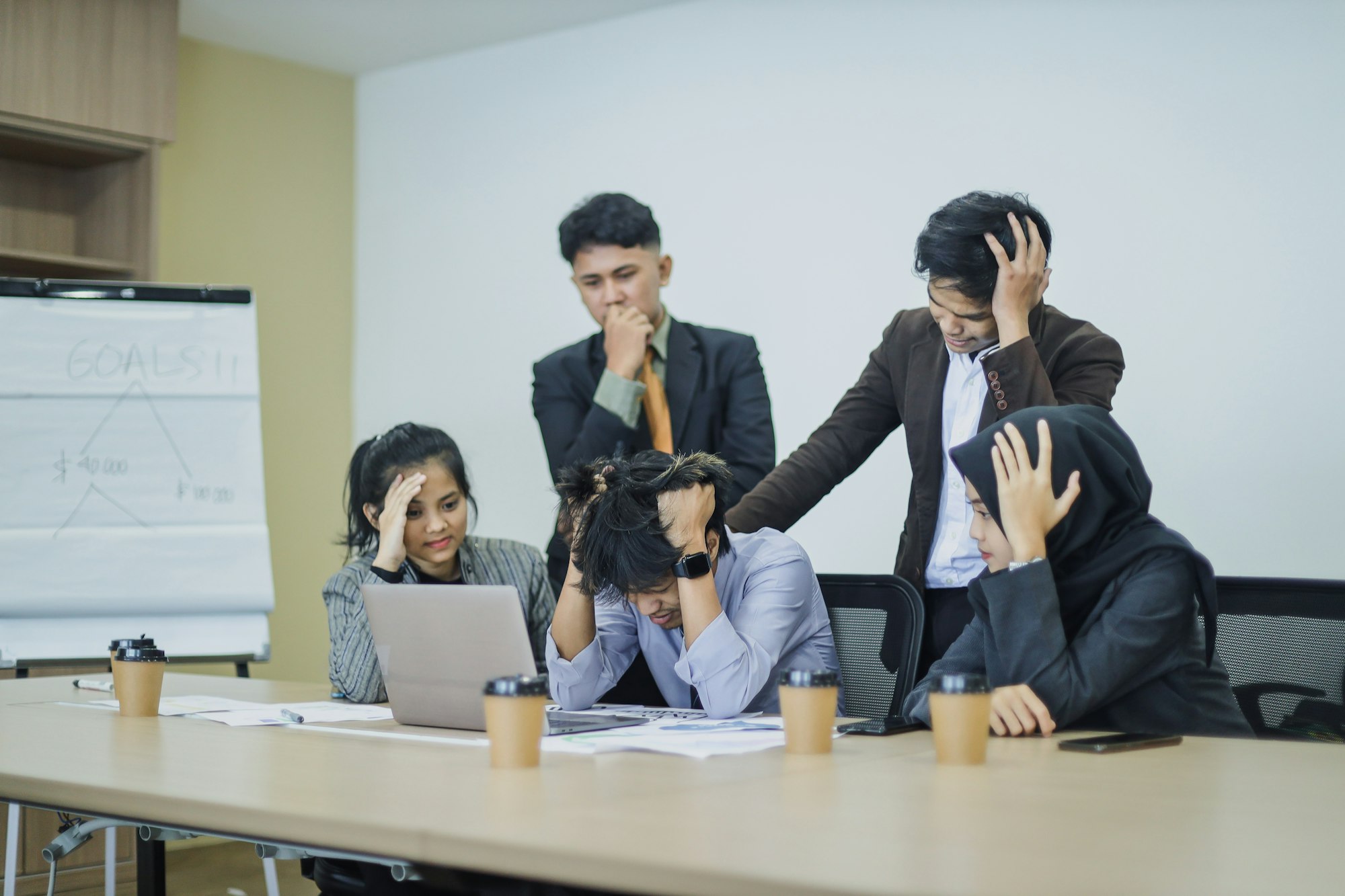 Frustrated upset multiracial business team people